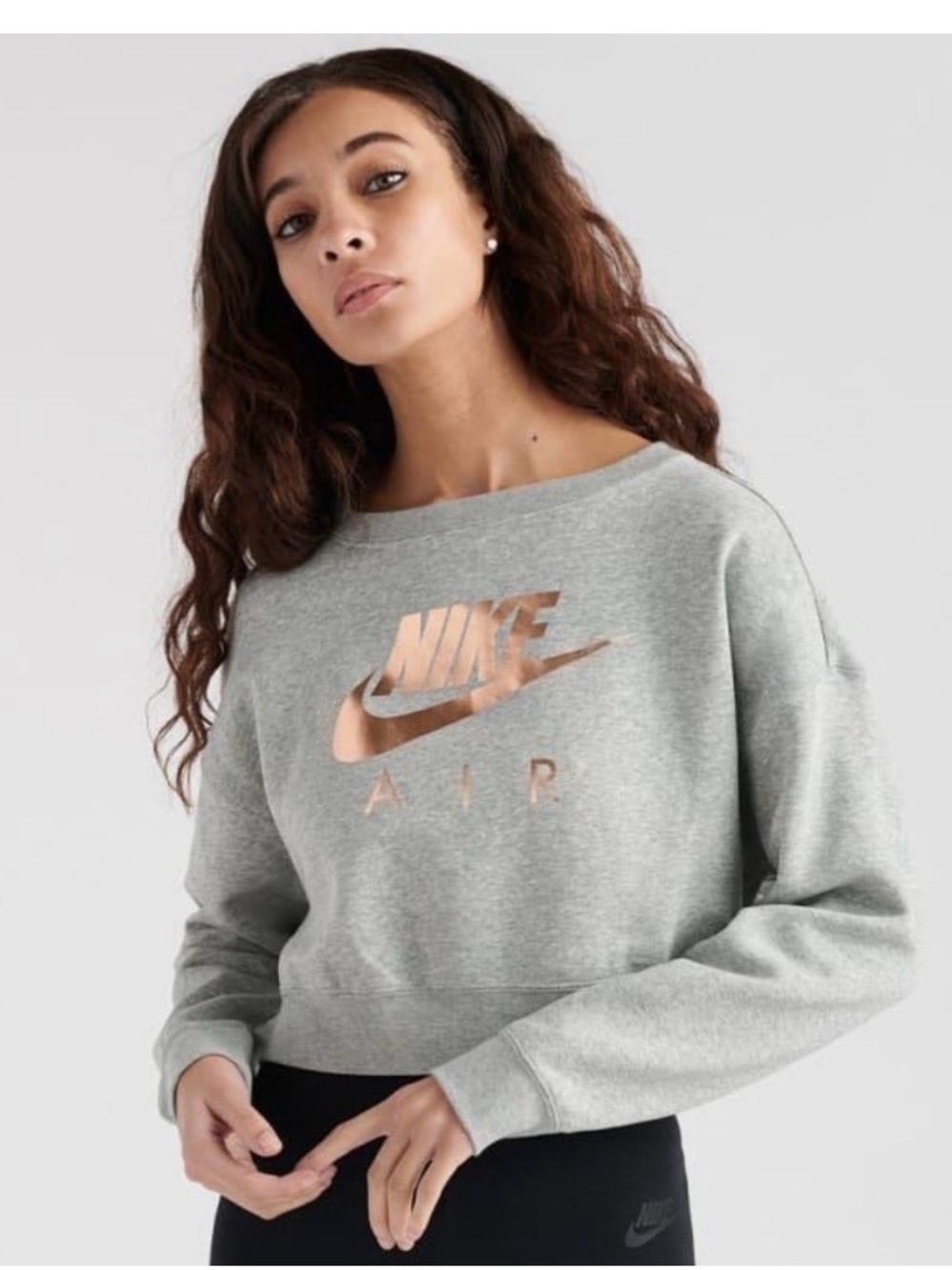 Nike Grey Cropped Sweatshirt with Rose Gold Logo - Picture 7 of 7